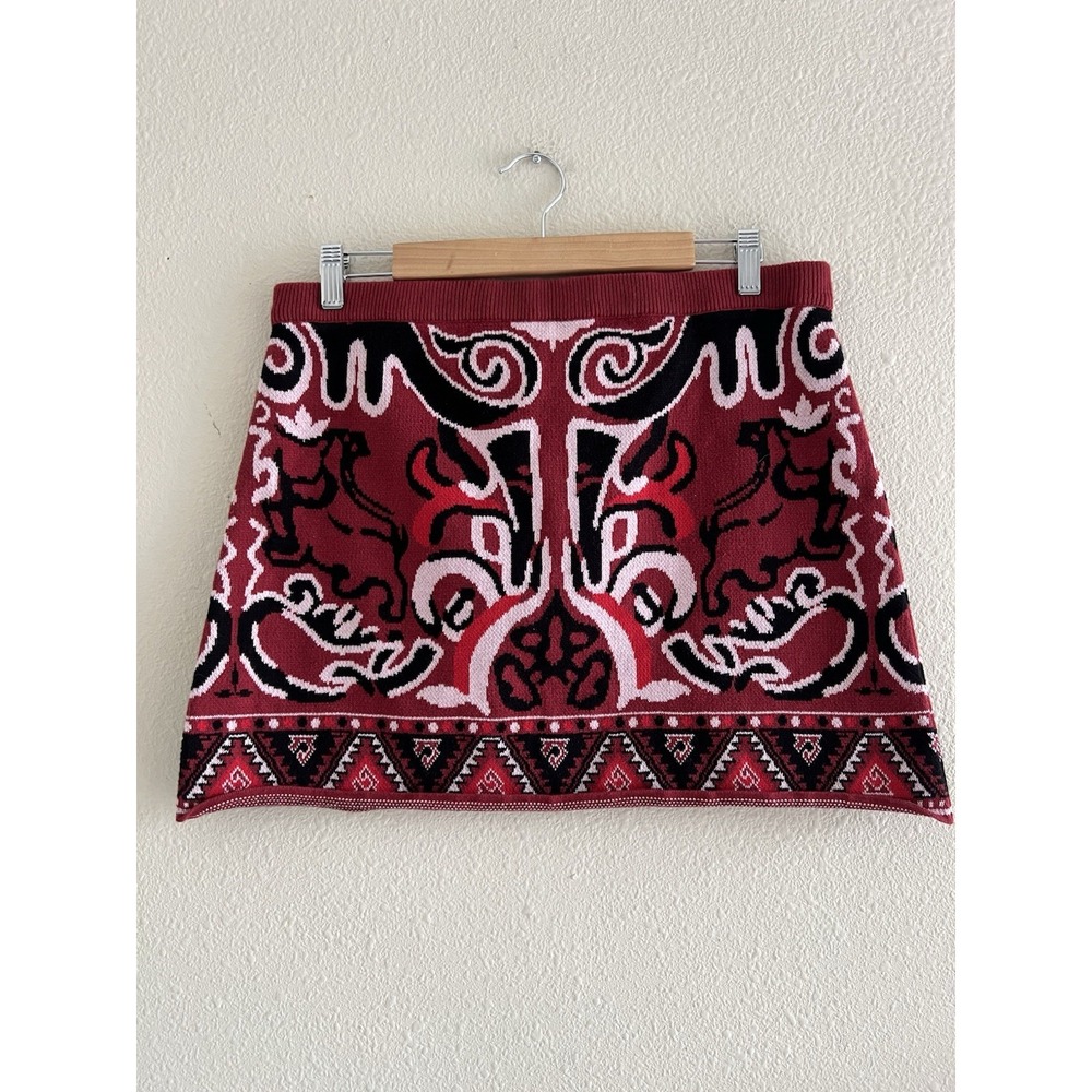 Chelsea & Violet Womens XL Burgundy Knit Sweater Skirt Boho Geometric Aztec
